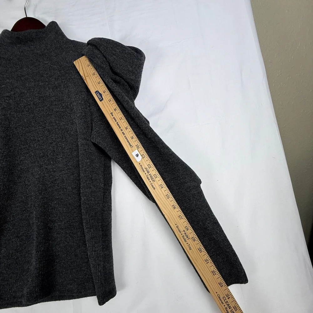 Express Puff Shoulder Mock Neck Sweater Women S Gray Ribbed Dark Academia Top